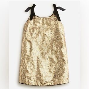 J Crew Girls Gold Sequin Dress with Black Straps